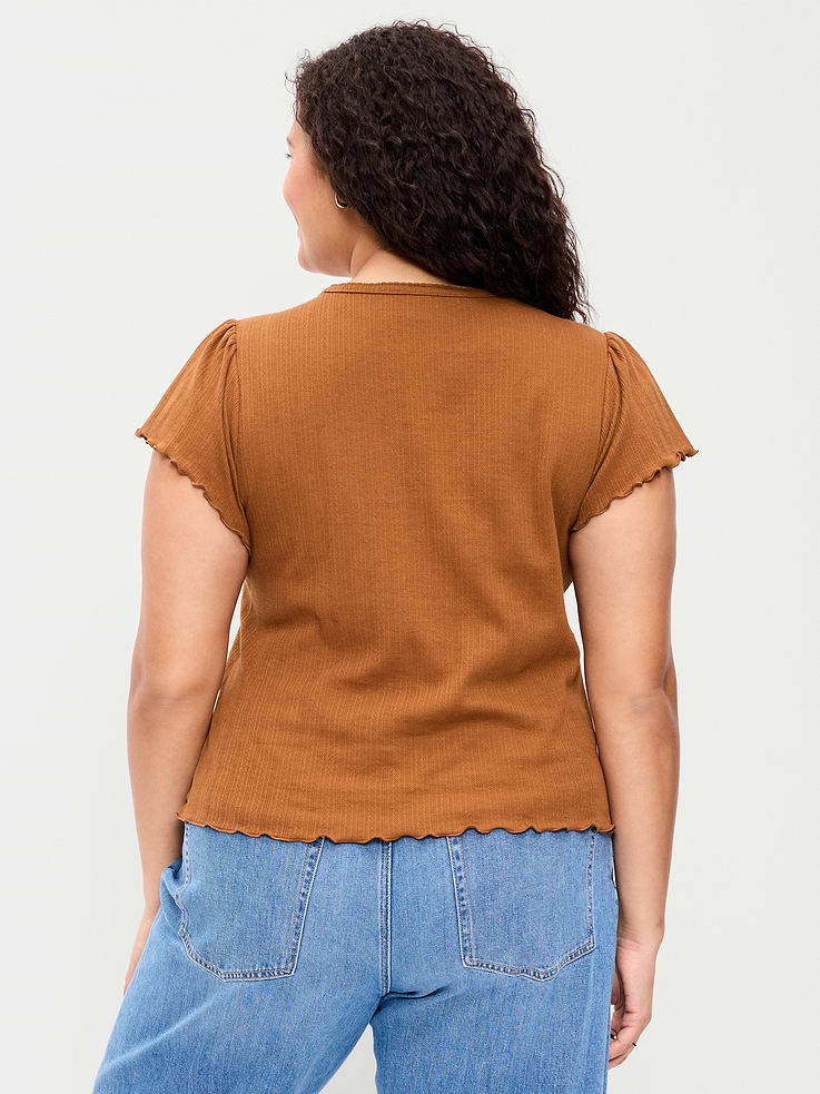 Image number 8 showing, Lettuce-Edge Pointelle Top
