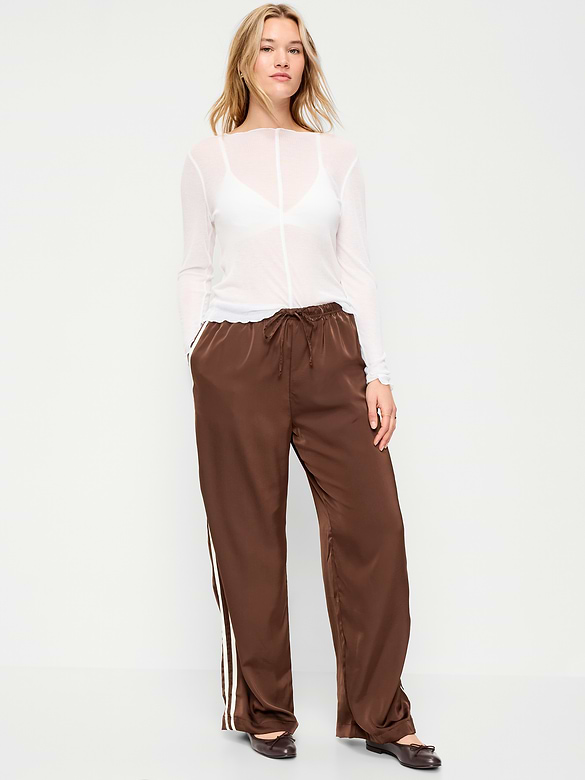 High-Waisted Satin Track Pants