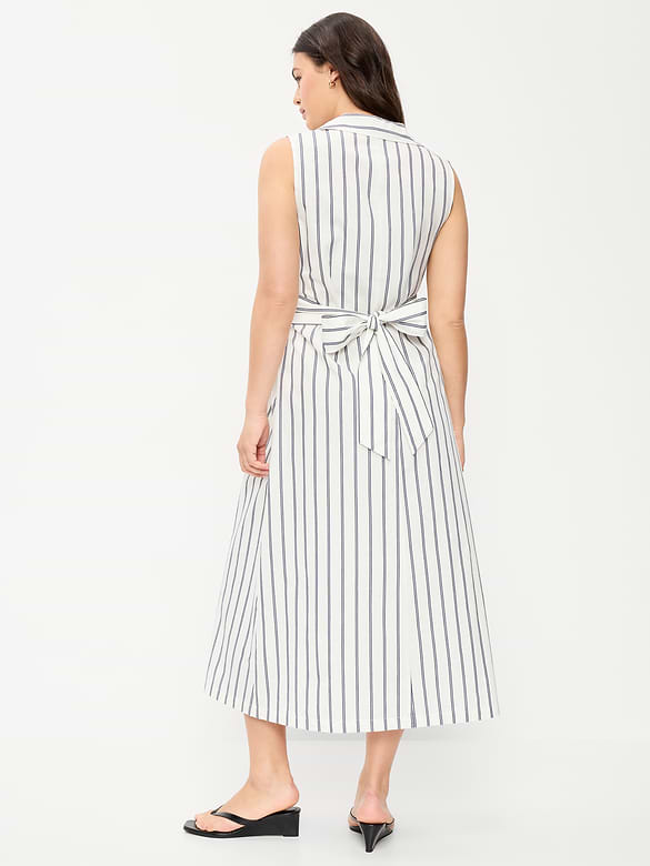 Sleeveless Wrap-Waist Midi Shirt Dress