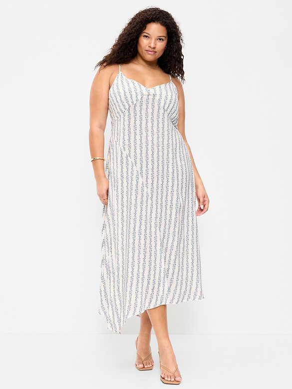 Fit & Flare Tie-Back Asymmetrical Midi Dress