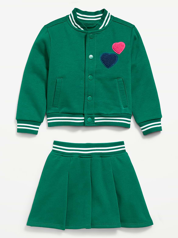 Fleece Bomber Jacket and Pleated Skirt Set for Toddler Girls