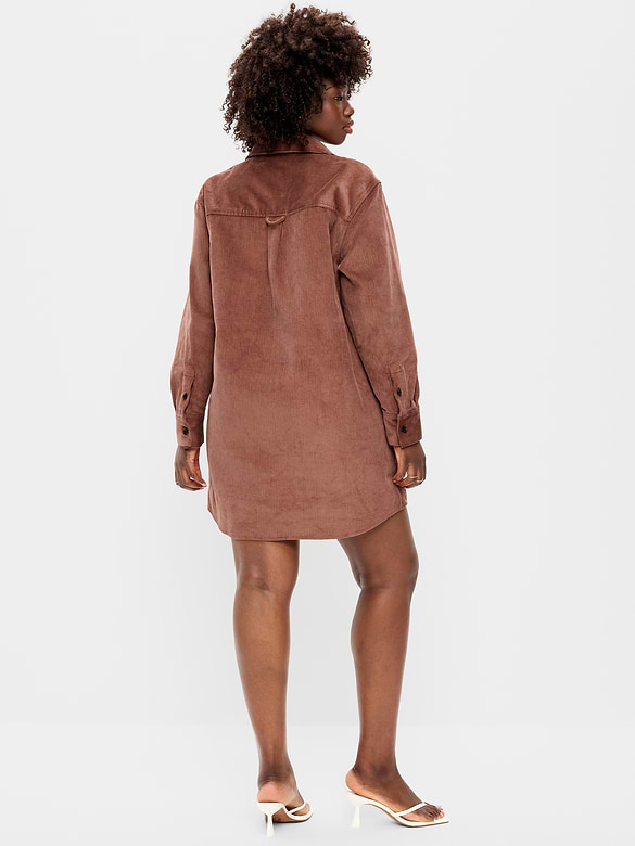 Long-Sleeve Button-Down Mini Shirt Dress