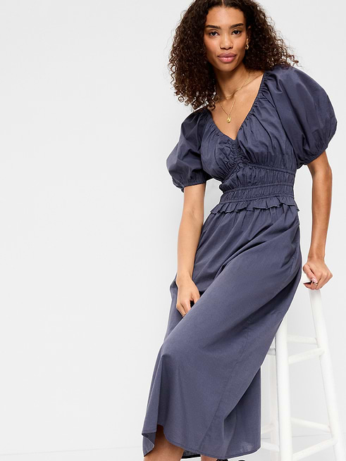 blue midi dresses for women Think About It Light Dress, Small - The Mint Julep Boutique or family photos Rihoas Cowl Neck Long Puff