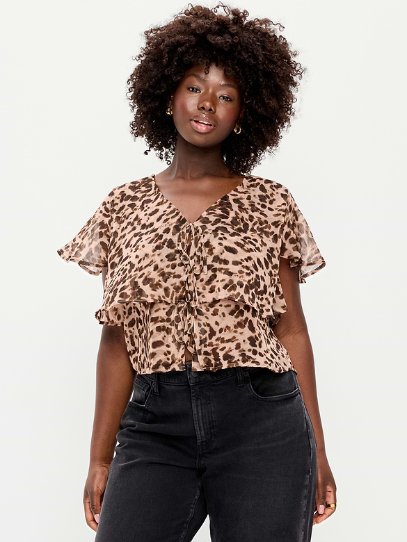 Tiered Ruffle Tie-Front Top