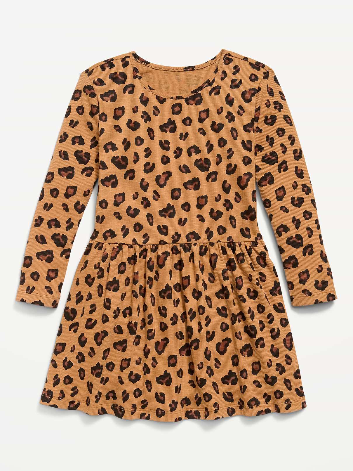 Image number 1 showing, Printed Long-Sleeve Ribbed Dress for Toddler Girls