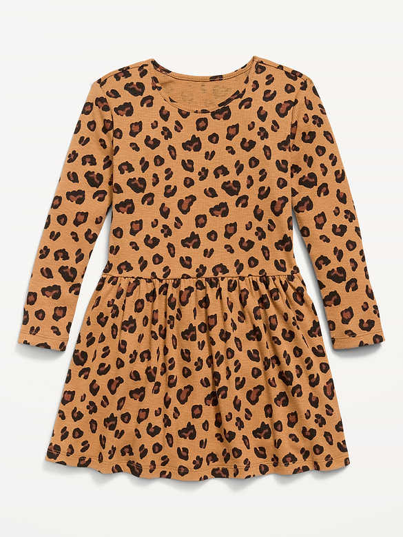 Printed Long-Sleeve Ribbed Dress for Toddler Girls