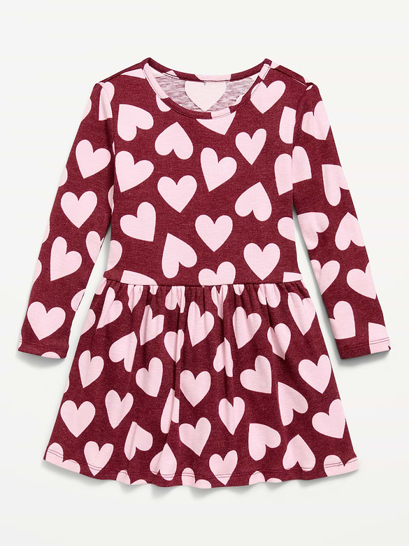 Printed Long-Sleeve Ribbed Dress for Toddler Girls