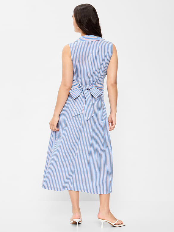 Sleeveless Wrap-Waist Midi Shirt Dress