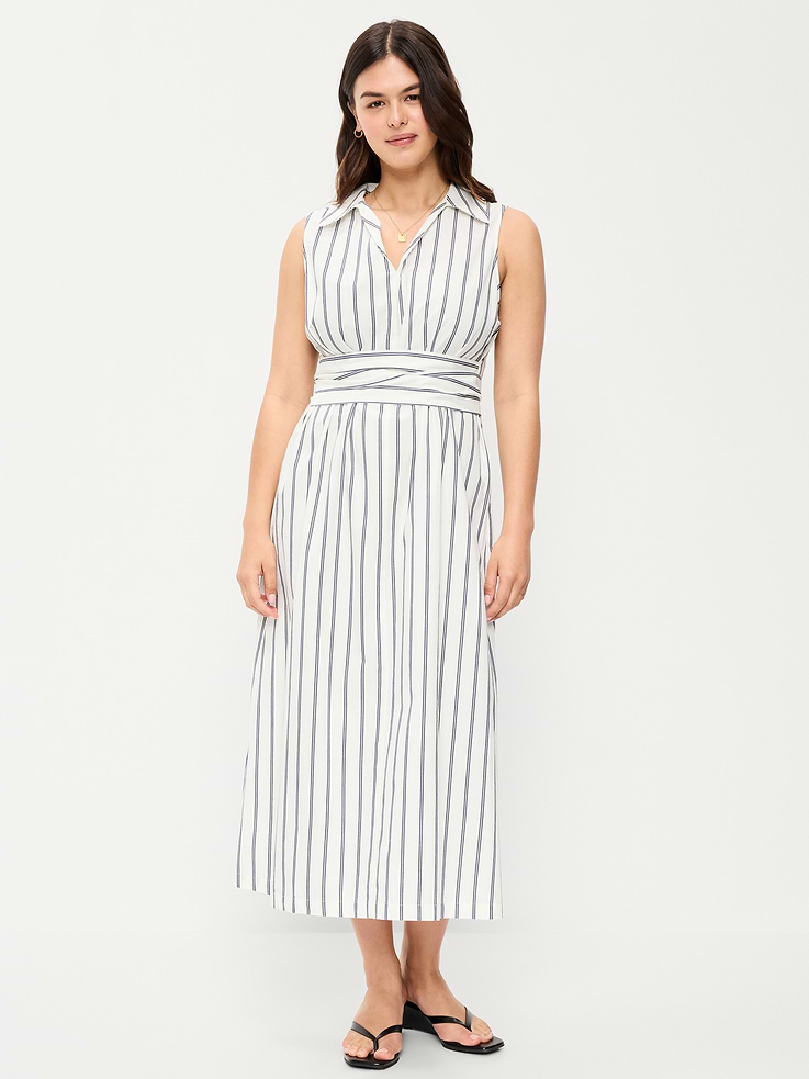 Image number 6 showing, Sleeveless Wrap-Waist Midi Shirt Dress