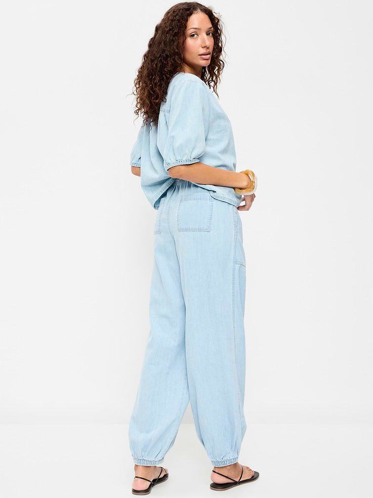 L'image numéro 3 présente Sarouel utilitaire en denim à taille mi-basse élastique