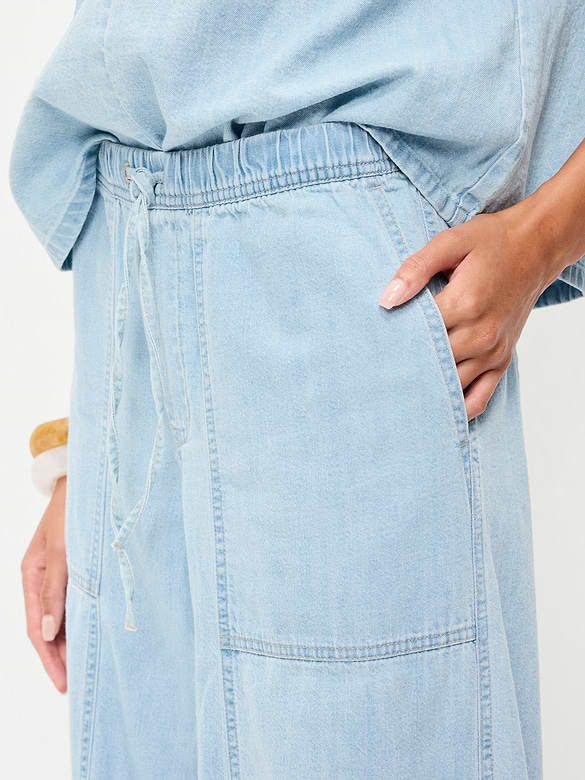Mid-Rise Pull-On Utility Harem Denim Pants