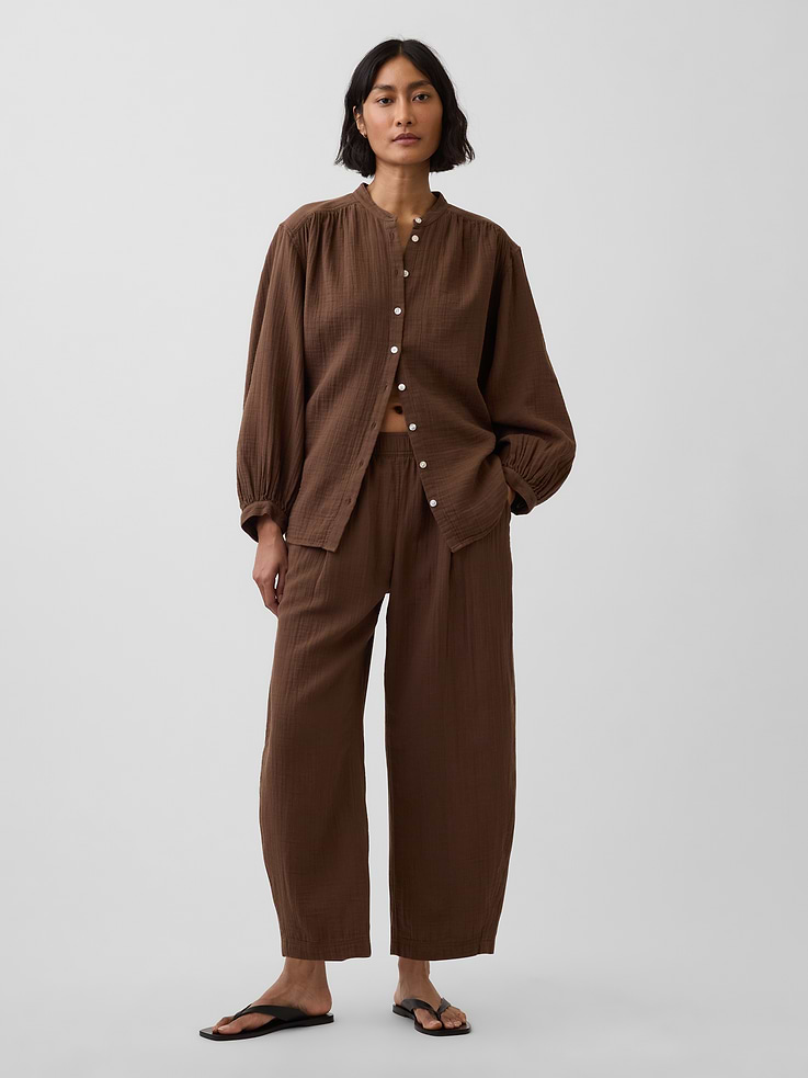 Image number 5 showing, Cotton Gauze Oversized Collarless Shirt