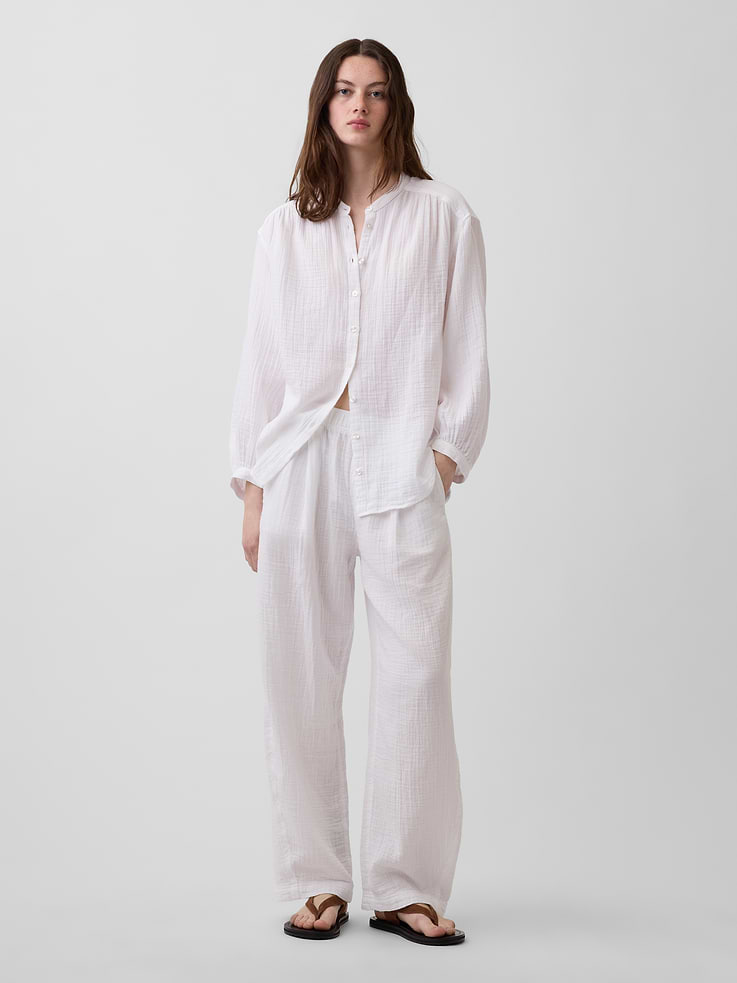 Image number 5 showing, Cotton Gauze Oversized Collarless Shirt
