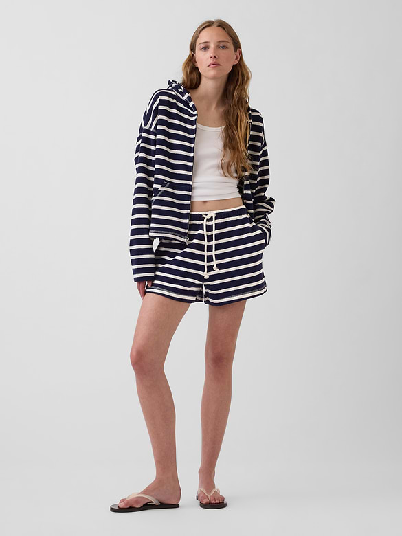 Towel Terry Oversized Stripe Zip Hoodie