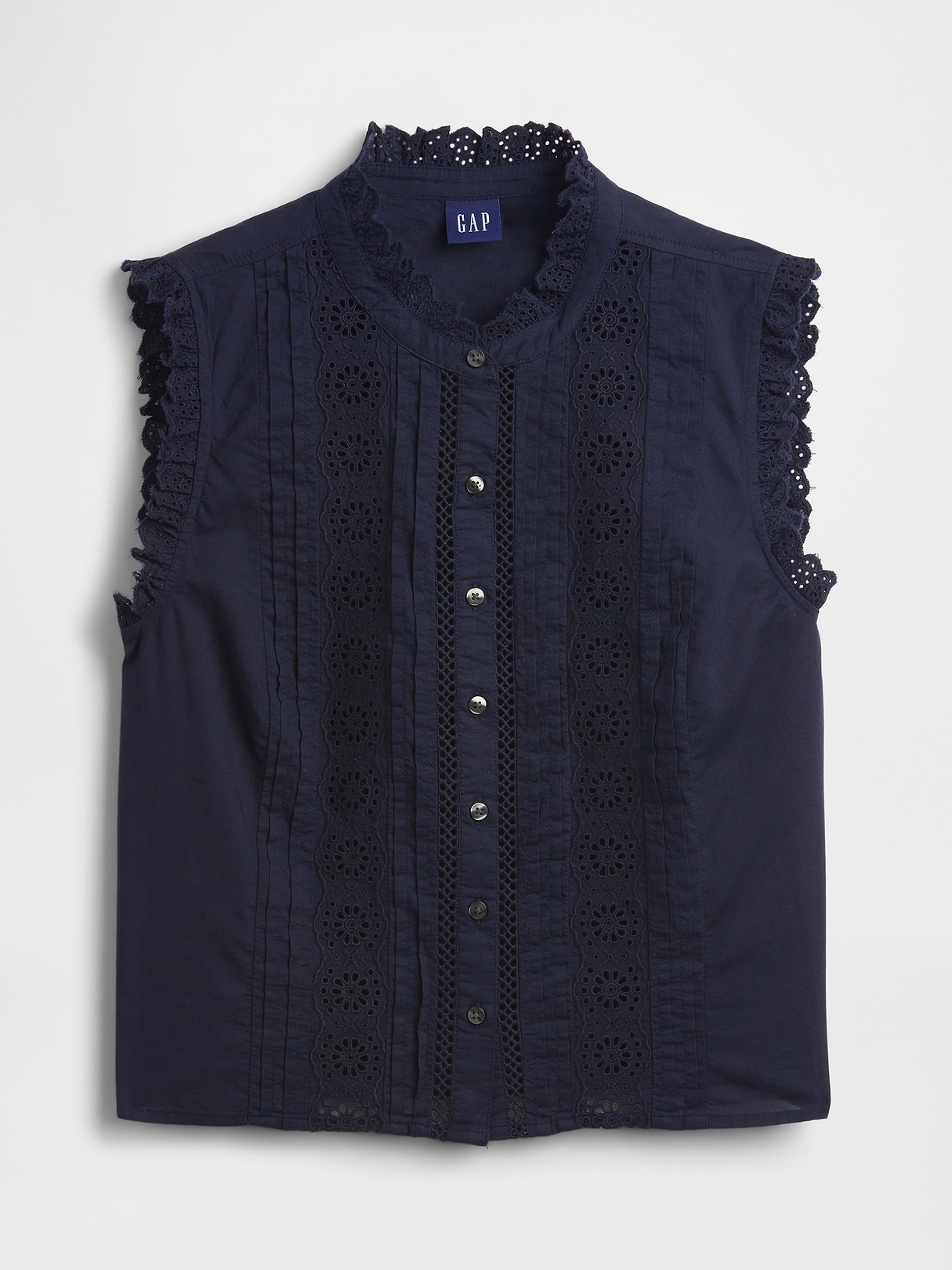 Lace-Trim Pintuck Button-Front Top | Gap