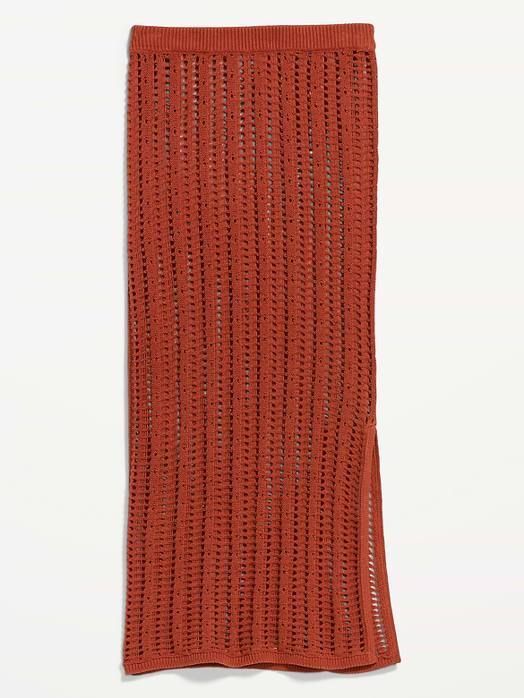 Open-Weave Seaside Cotton Column Maxi Skirt