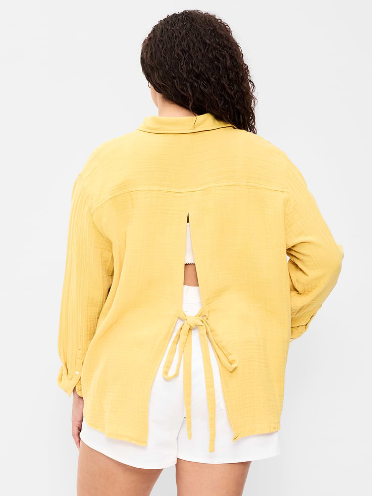 Image number 7 showing, Open-Back Crinkle Gauze Button-Down Shirt