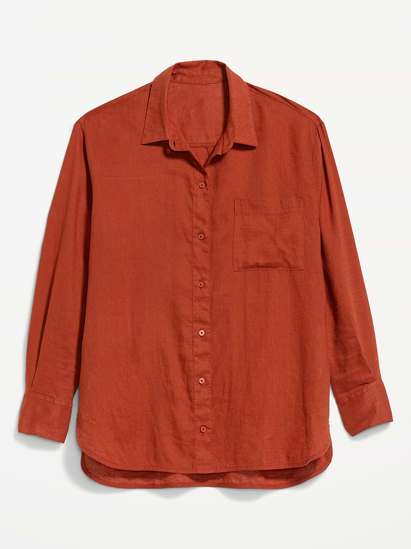 Linen-Blend Loose Button-Down Shirt