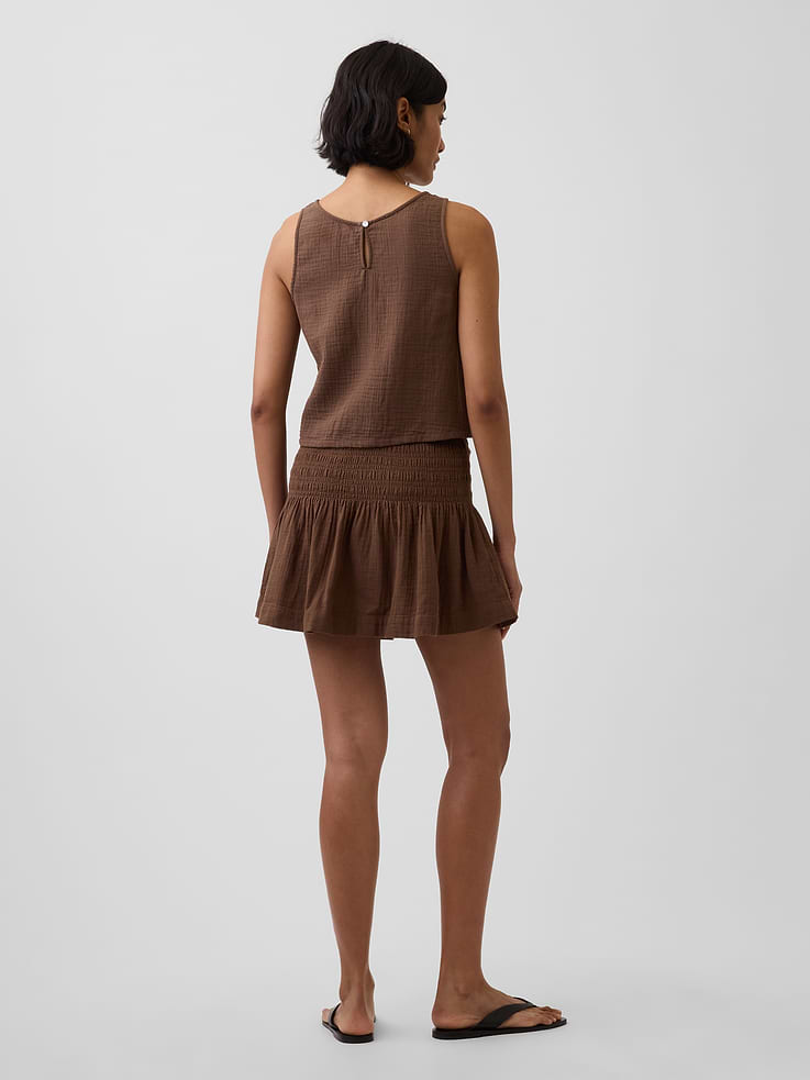 Image number 2 showing, Cotton Gauze Smocked-Waist Mini Skort