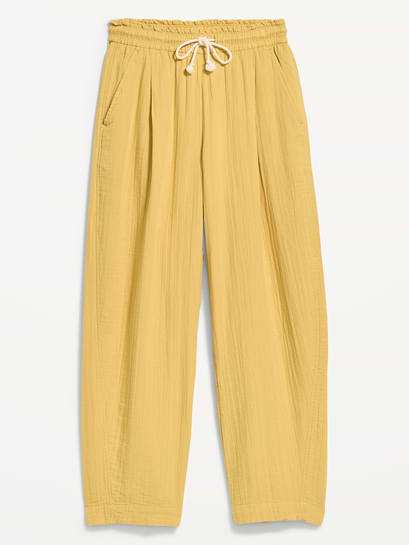 High-Waisted Crinkle Gauze Barrel Ankle Pants