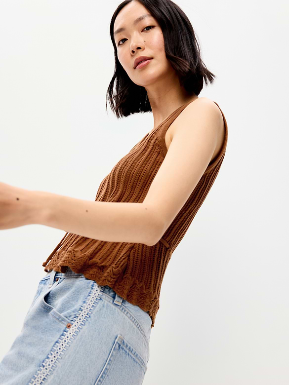 Seaside Cotton Pointelle Peplum Tank Top
