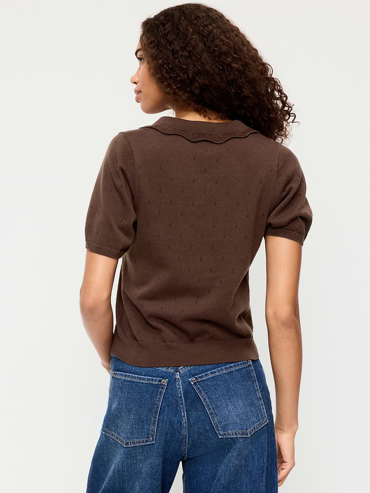 Image number 2 showing, Tie-Front Seaside Cotton Pointelle Cropped Polo