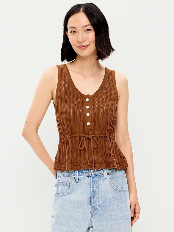 Seaside Cotton Pointelle Peplum Tank Top