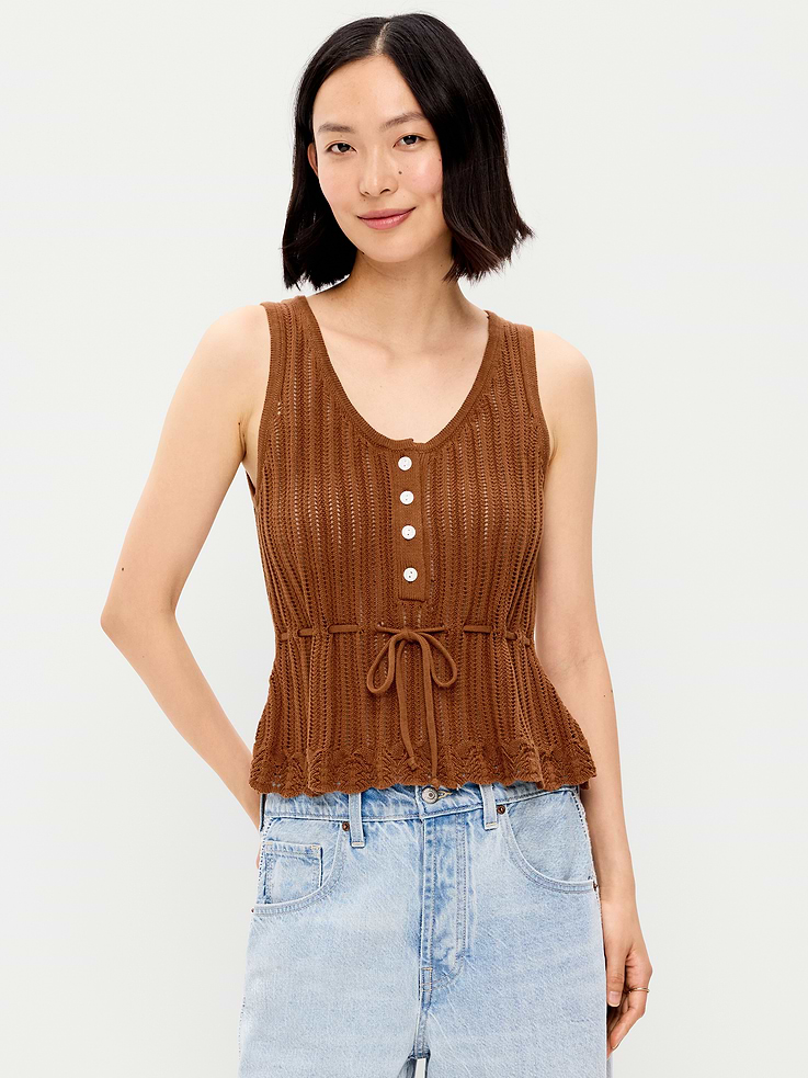 Image number 1 showing, Seaside Cotton Pointelle Peplum Tank Top