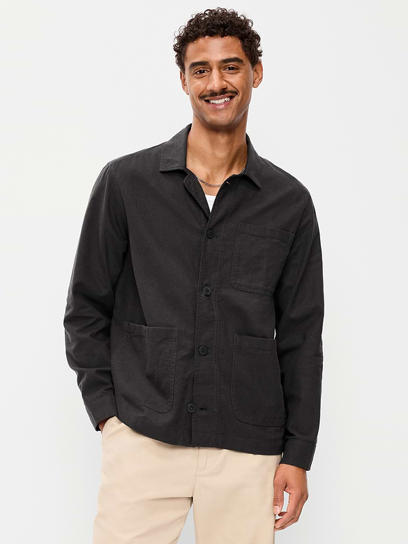 Linen-Blend Chore Jacket