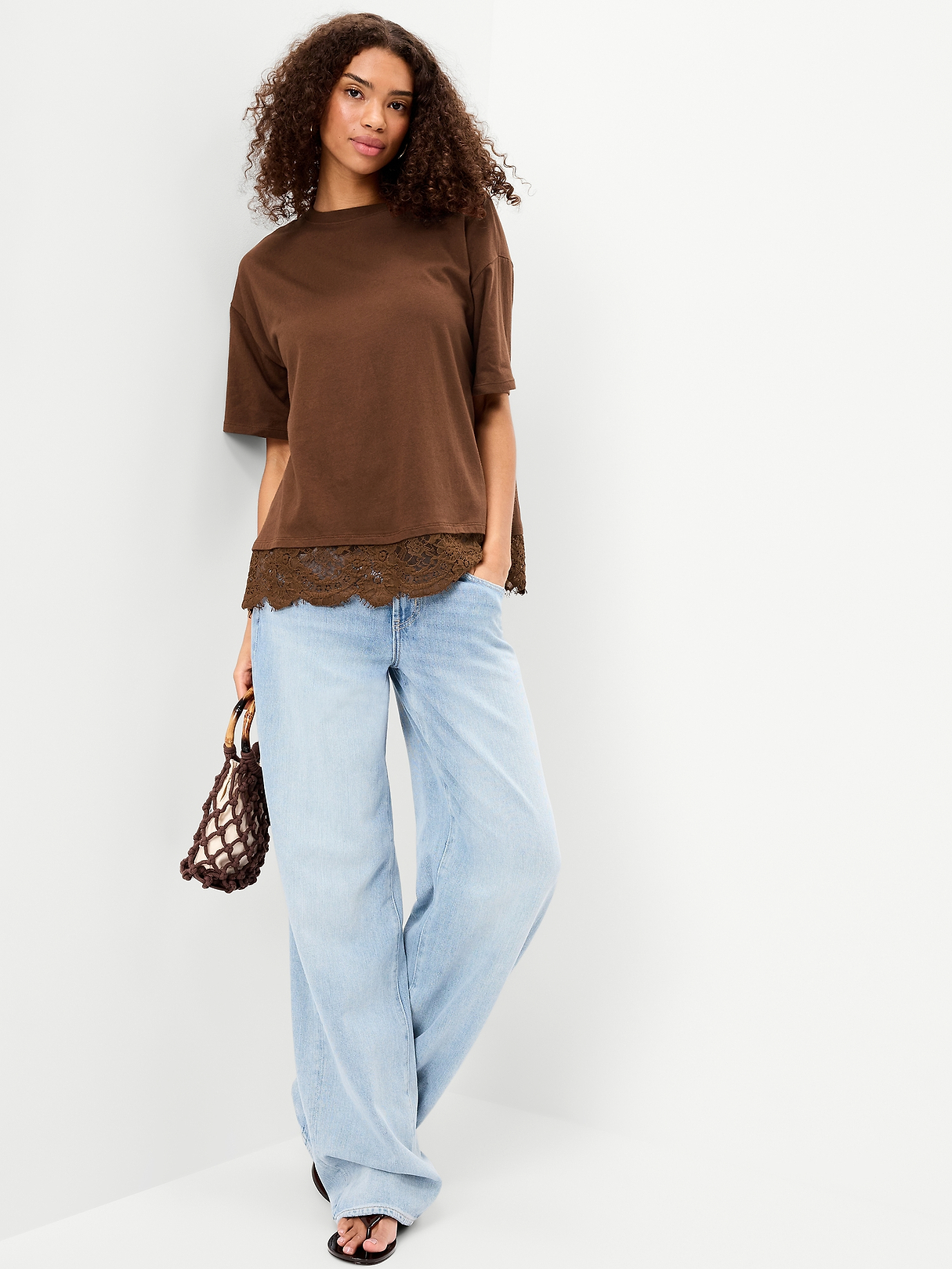 Oversized Lace Hem T-Shirt | Old Navy