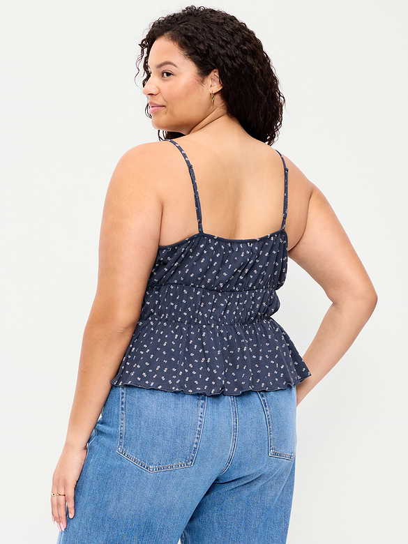 Lace-Trim Smocked-Waist Tank Top