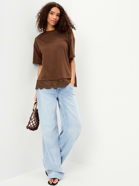 Oversized Lace Hem T-Shirt