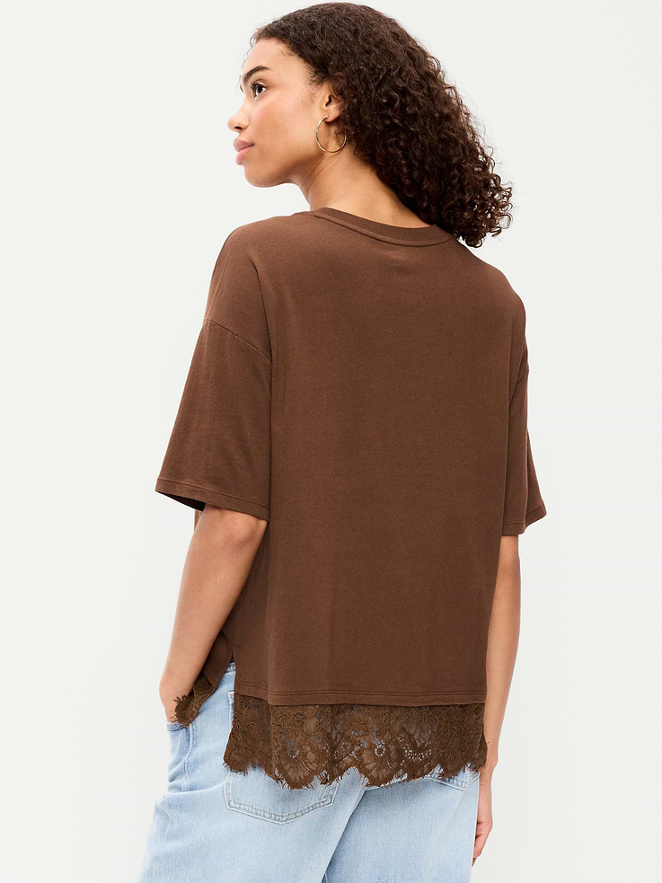 L'image numéro 2 présente T-shirt surdimensionné à ourlet en dentelle