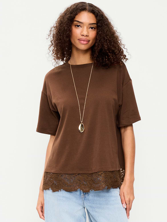 Oversized Lace Hem T-Shirt