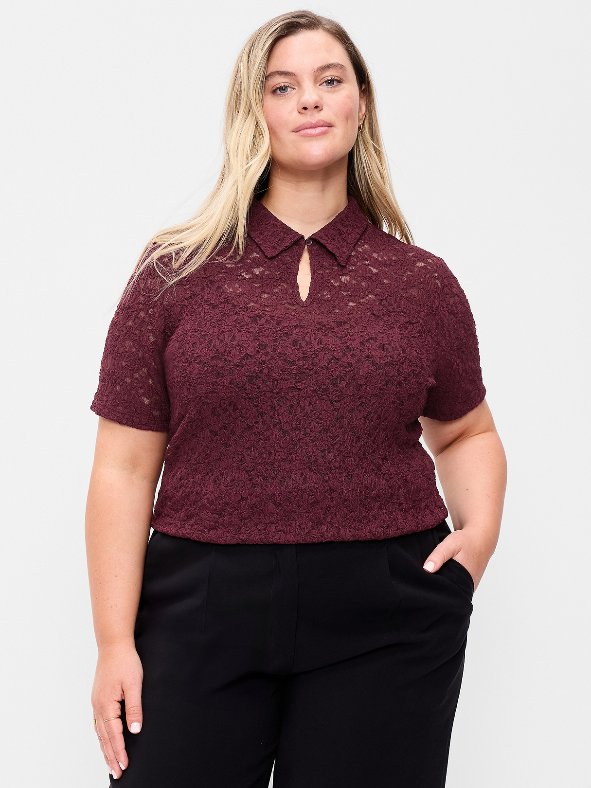 Lace Keyhole Polo Top | Old Navy