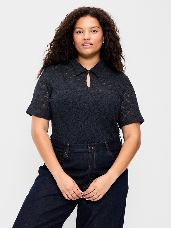Lace Keyhole Polo Top