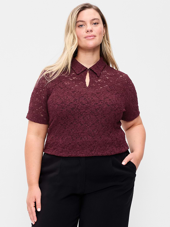 Lace Keyhole Polo Top
