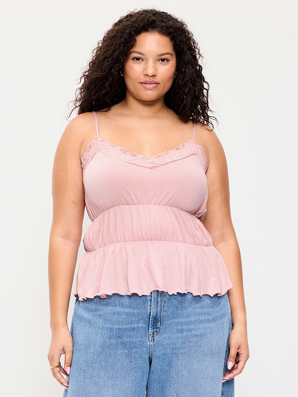 Lace-Trim Smocked-Waist Tank Top