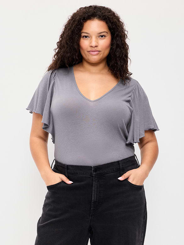 V-Neck Flutter Sleeve Top