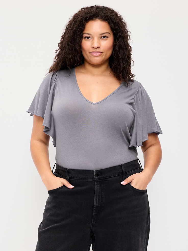 Image number 7 showing, V-Neck Flutter Sleeve Top