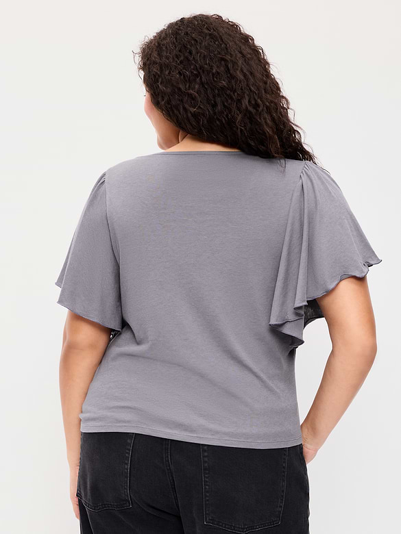 V-Neck Flutter Sleeve Top