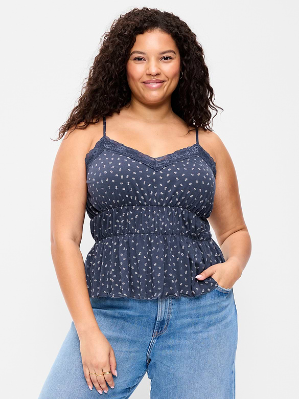 Lace-Trim Smocked-Waist Tank Top