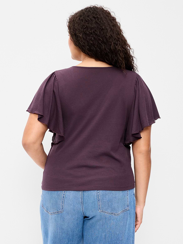 V-Neck Flutter Sleeve Top