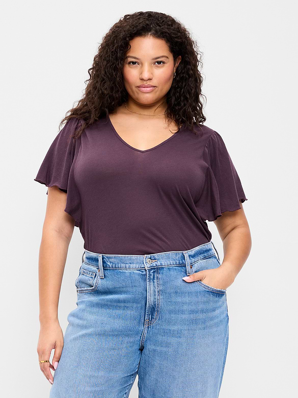 V-Neck Flutter Sleeve Top