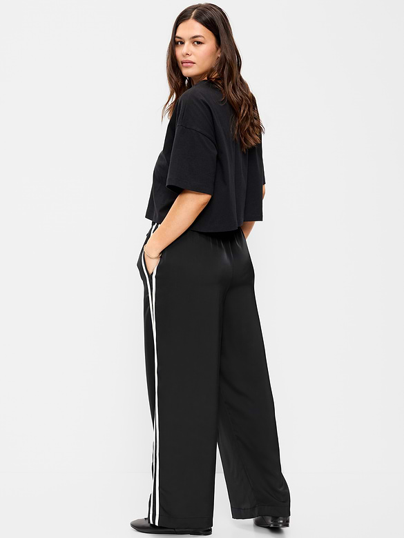 High-Waisted Satin Track Pants