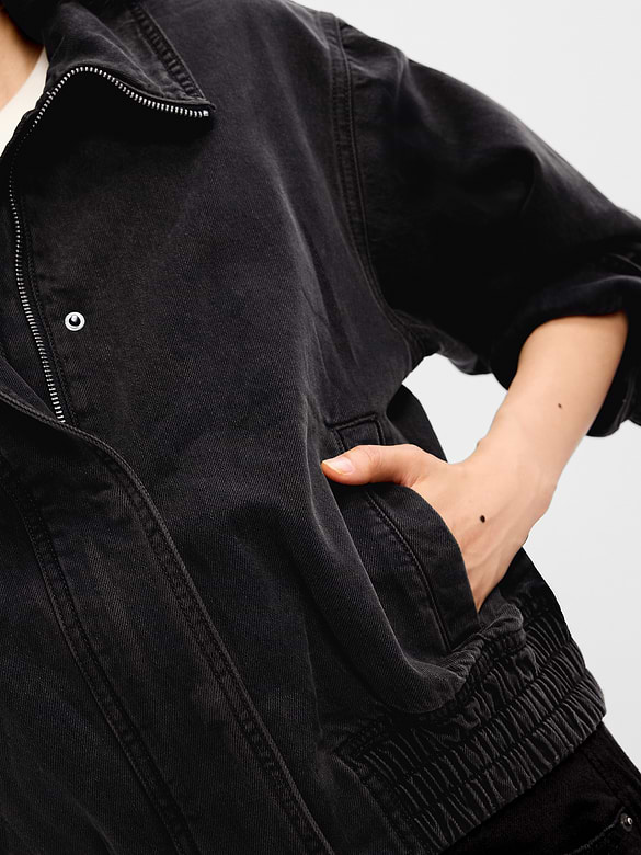 Funnel-Neck Denim Jacket