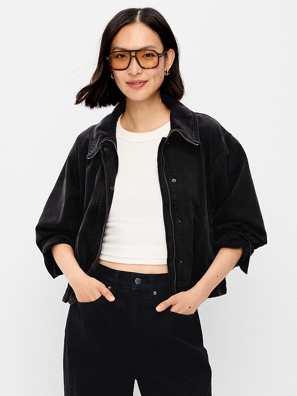 Funnel-Neck Denim Jacket