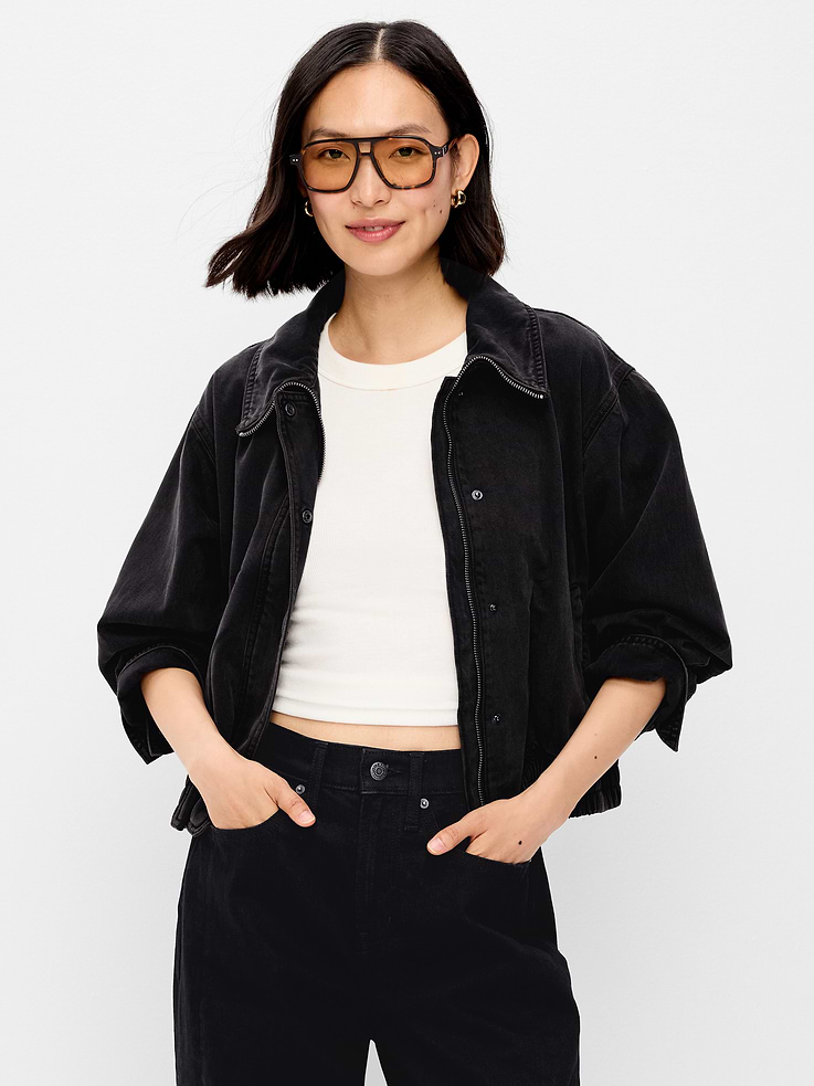 Image number 3 showing, Funnel-Neck Denim Jacket