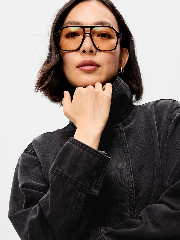 Funnel-Neck Denim Jacket