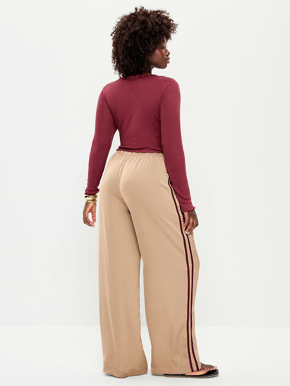 High-Waisted Satin Track Pants